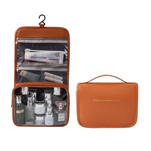Sleek Waterproof PU Leather Travel Cosmetic Case with Ample Space C14
