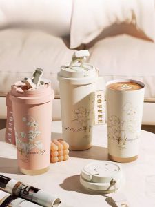 Insulated cup with 316 stainless steel inner liner coffee cup insulated cup for girls with high appearance ins straw water cup