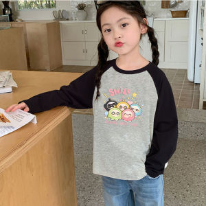 Áo Thun Cotton Dài Tay Cho Bé Gái Mùa Xuân Thu Phong Cách Mới in Họa Tiết Hoạt Hình Thường Ngày Không Có Mũ