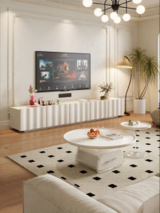 PURPLELEAF | Purple Wave Creamy French Style Solid Wood TV Cabinet