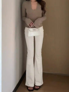High Waist Flared Jeans Womens White Bootcut Trousers Long Floor Length Slimming Pants American Style Spring New Arrivals