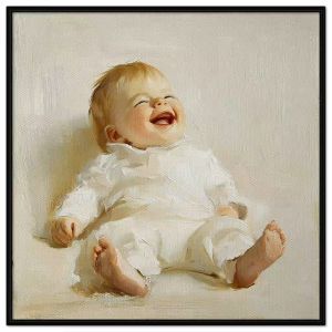 Tranh chân dung em bé nụ cười trẻ thơ. Tranh treo tường dán tường sơn dầu canvas CGI-1620