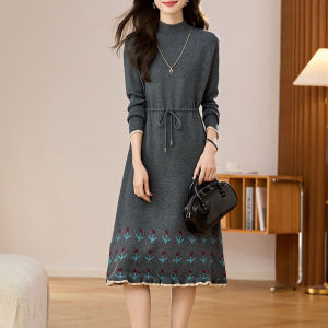 DAIXIANGFEIZI | Đầm Dài Tay Elegance Trung Bình cho Phụ Nữ