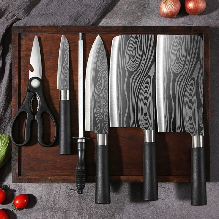 เลเซอร์ดามัสกัสรูปแบบยูทิลิตี้มีดครัวกรรไกร Sharpening Rod ชุดสแตนเลส ...