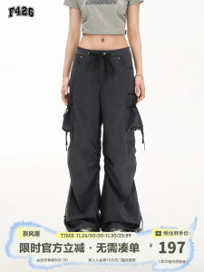 F426 Store Summer New Drawstring Pocket Star Collision Nail Paratrooper Long Pants Casual Workwear Thickened Straight Leg Trousers