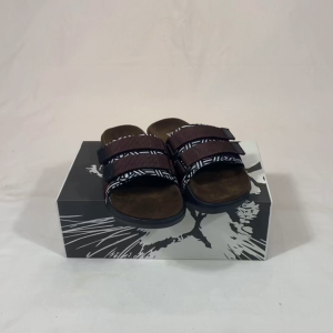 Mikihas WalkaBrown - Sandal Slide Pria Kulit Sablon Motif Insole Kulit Suede