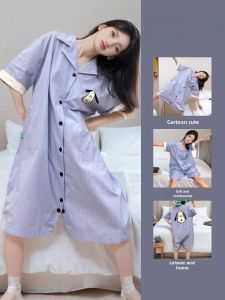 Cute Snoopy Print Short Sleeve Pajamas Womens Summer Pure Cotton 2024 New Arrival One-Piece Homewear Clothing Nightdress Can Be Outwear