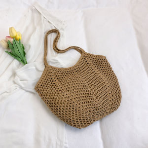 กระเป๋าถือถักแบบถักมือ DIY สำหรับผู้หญิง กระเป๋าสะพายไหล่แบบโปร่งบาง สไตล์เรียบง่าย กระเป๋าถือสำหรับเดินทางแบบสะพายข้าง