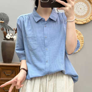 เสื้อเชิ้ตแขนยาวทรงหลวมสไตล์ลำลองผ้าฝ้ายแท้ Pure Cotton Summer 2025 ดีไซน์ใหม่ ทรงหลวม ทรงเข้ารูป เสื้อผ้าทำงานสำหรับผู้หญิง