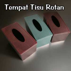 Tempat Box Kotak Tissue Motif Rotan Plastik berkualitas