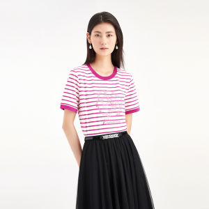 Koradior | Mall Popular New Arrival Soft Cotton Stripe Loose Slim Short Sleeve T-shirt