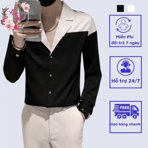 Áo sơ mi nam phối màu đen trắng cực sang chất cho nam giới H50