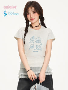 Áo Thun Nữ Dáng Ôm Mùa Hè Gbiaior 2025 Áo Thun Tay Ngắn Mát Mẻ in Họa Tiết Hoạt Hình Cổ Tròn Dáng Thường