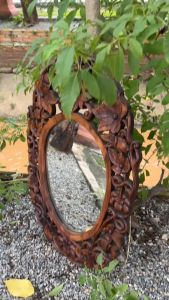 กระจกไม้สัก วินเทจ แกะสลัก ลายฟักทอง ไม้สักทอง สูง 75cm Xกว้าง 50 cm หนา1.5 cm กระจกเงา กรอบไม้สัก แขวนติดผนัง