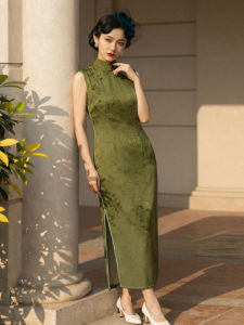 Retro Breathable Sleeveless Mandarin Collar Cheongsam Green