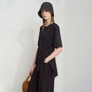AMII | Minimalist Silk Blend High Elastic Loose Asymmetric Short Sleeve T-Shirt