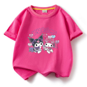 Kuromi Childrens Short Sleeve T-Shirt Thin Pure Cotton Half Sleeve Summer Clothes Cartoon Body Shirt for Little Girls