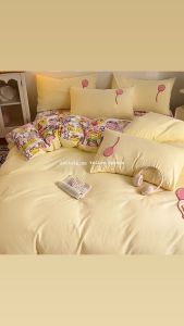 🇲🇾 Ready Stock (Same Day Delivery) YELLOW SPONGE  900TC SINGLE QUEEN 35CM Washed Cotton Cartoon Series Bedsheet Set