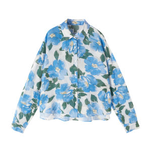 URLAZH | Summer Vacation Style Salt Floral Lightweight Drooping Shoulder Linen Silk Blouse