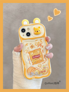 Cute Strawberry Bear Flowing Sand Silicon Phone Case for  15 Promax 14 pro Max 13 New Model Womens Full Cover Anti-Fall Fun Stress Relief Soft Shell