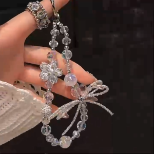Tali Rantai HP Kristal Berlian Pita Kupu-Kupu Flower Cantik Gaya Korea Lanyard Gantungan Kilau Mewah
