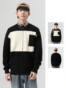 Warrior | Trendy New Autumn Winter Black and White Contrast Loose Fit Thermal Sweater