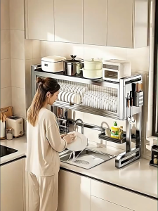 ICIC Stainless steel Kitchen Dish Rack Cabinet Sink Dish Rack Organizer Cabinet Dustproof Dish Drying Rack With Door