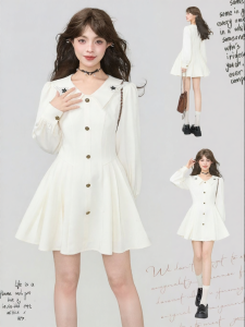 KEIKO | Đầm A-line Cổ Trắng Phong Cách Pháp Elegance