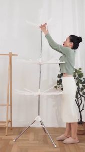 Jemuran Menara 3 Tingkat Bahan Plastik Besi Stainless Steel Menara Rak Gantungan Pakaian Bayi Handuk Susun
