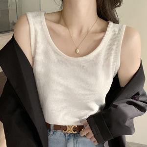 สีขาว แขนกุด เสื้อกล้าม ผู้หญิง ฤดูร้อน หลวม สีดำ ฐานสวมใส่ด้านในสูท เสื้อชั้นนอก ตารางวาฟเฟิล หลากหลาย ด้านบน