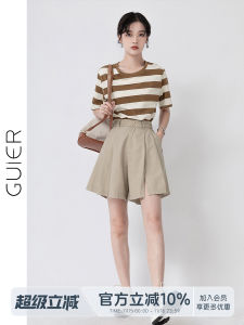 กางเกงขายาวทรงตรงหลวมๆ สำหรับผู้หญิง 5 จุด กางเกงขายาวทรงเอเอวสูง กางเกงขาสั้นฤดูร้อน เอวยางยืด สไตล์ทำงาน