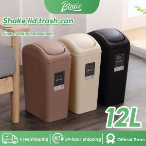 Bincoo 12L Trash Can With Automatic Rebound Lid Trash Bin With Cover Swing Garbage Can Multipurpose Plastic Kitchen Bathroom Bedroom Trash Bin