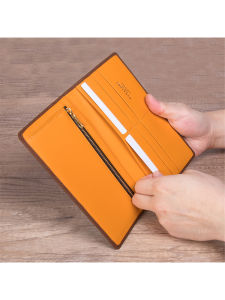 Handmade Long Wallet Leather Card Holder Dual Function Large Capacity Mens Womens HANATORA Business OL Style Pure Color