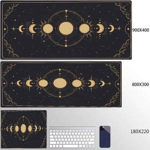 Bandai | White & Black Deskmat Gaming Tarot Astrology Aesthetic Rubber Mousepad 120x60cm Cartoon Celestial Moon Phases Non-slip Mouse Pad