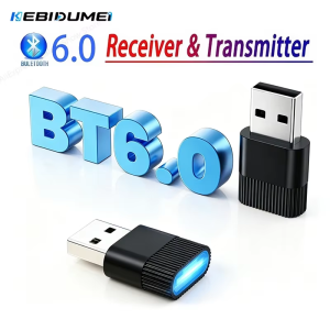 Kebidumei | KEBIDUMEI Bluetooth 6.0 Adapter for PC USB Bluetooth 5.4 5.3 Dongle Receiver for Speaker Mouse Keyboard Audio USB Transmitter