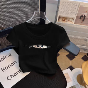 SUSHOUWANGE | Cat Cartoon Short Sleeve Tshirt Sweet and Spicy Style High Waist Fitted Cropped