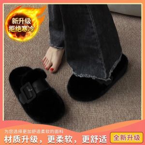 Fashionable Thick Bottom Fur Slippers Womens Outdoor Wear 2025 New Autumn High-End Sense Covered Head Semi-Slipper