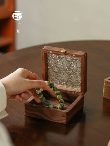 Dustproof Black Walnut Wood Jewelry Box Chinese Style Retro Buddha Beads Storage Box Handmade Wooden Bracelet Organizer
