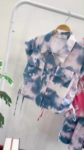 P22510 set 2 ชิ้น เสื้อรูดข้าง + กระโปรงยาว