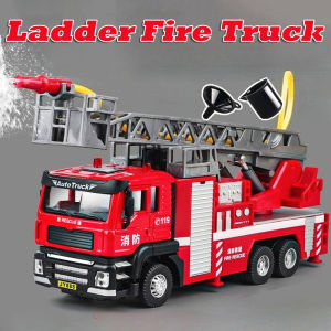 1:50 Ladder Truck Model Toys Metal Diecast Water Tanker Trucks Pull Back Rubber Tires Sound Light Engineering Vehicles for Boys