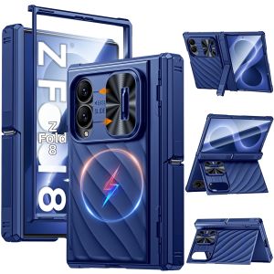 Ốp Lưng Samsung Galaxy Fold 8 Tích Hợp Kính Cường Lực Bảo Vệ Màn Hình Thiết Kế Mỏng Nhẹ Màu Xanh Mờ Chống Sốc Chống Trầy Xước.