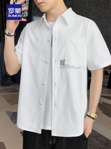 Lormen Summer New Mens Short Sleeve Casual Shirt Youthful No Ironing Required Workwear Style Outer Jacket Loose Fit Polyester Fiber