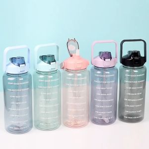 ขวดน้ำ 2 ลิตร แถมสติ๊กเกอร์ (*** ไม่มีสติ๊กเกอร์ ***) สีสันสดใส ขวดน้ำพลาสติกแบบพกพา (BPA FREE) พลาสติก PC