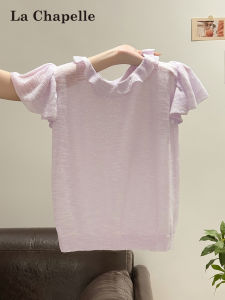 La Chapelle | Purple Ruffle Design Knit T-Shirt