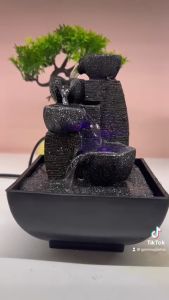 Thác nước phong thuỷ - cối đá bốn tầng tài lộc cối xay (tặng kèm bơm mini)