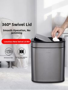 Large Capacity Stainless Steel Trash Can for Home Living Room Luxury Flip Cover Kitchen Bathroom Toilet Waste Bin round Shape
