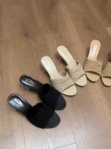DStyle COD NEW GLASS HEELS 688-1 Mall Quality Korean Style Soft Fabric Slip On 2.5 Inch Heels Sandals For Women
