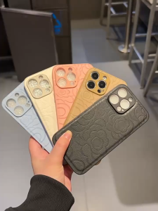 Fashion Camellia Embossed Leather Soft Silicone Shockproof Phone Case For iPhone 16 15 14 Pro Max Plus 13 12 11 Pro Max XR Retro Flower Phone Cover Luxury Anti-fall Phone Casing Skin