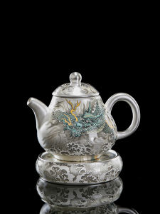 Handmade Silver Plated Tea Pot Chinese Style Ceramic Tea Set Dragon Pear Shape Gongfu Tea Brewing Gift for Elderly And Leaders