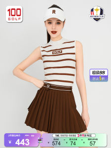 เสื้อยืดแขนสั้นผู้หญิง RyderCup เสื้อคลุมกอล์ฟฤดูร้อน แขนสั้น คอตั้งครึ่งตัว ลายทาง แขนกุด เสื้อคลุมกีฬา ผ้าฝ้ายผสมโพลีเอสเตอร์